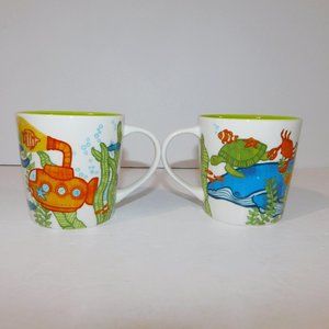 Set 2 Starbucks 2010 Under the Sea Whale Turtle Submarine Coffee Tea Mugs